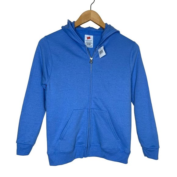 Hanes Other - Hanes Zip Up Hooded Sweatshirt Sweater Blue Pockets Soft Fleece NWT Youth Size M